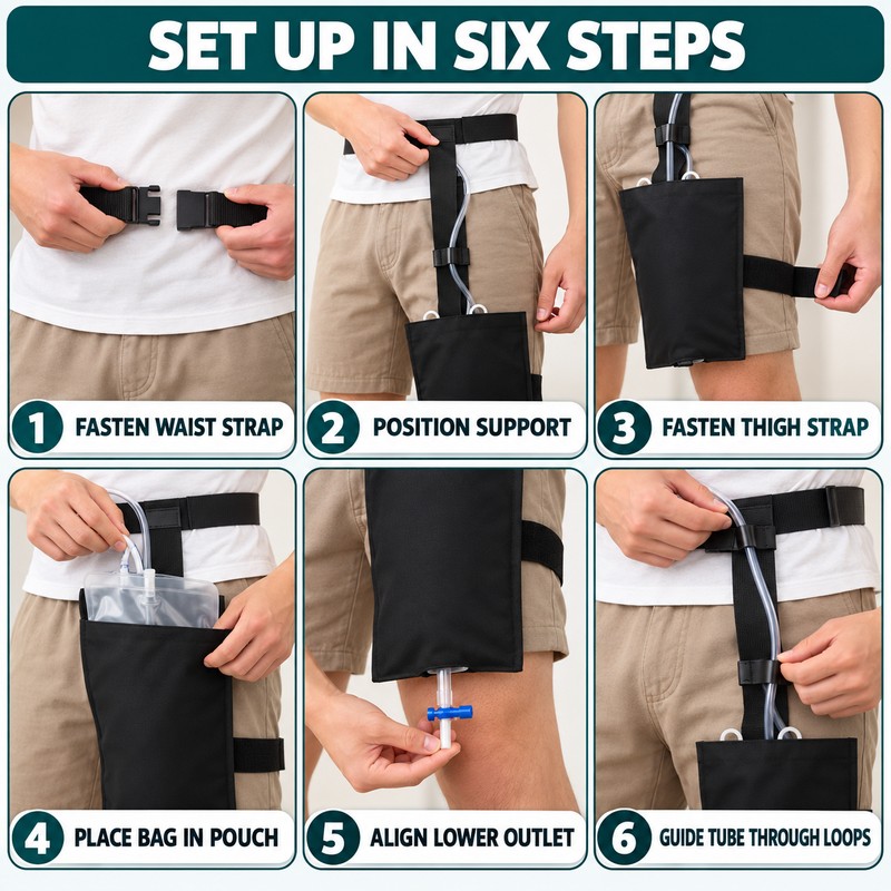 Black Urinary Drainage Bag Holder Pouch with Waist and Thigh