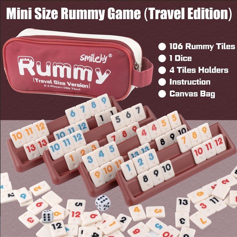 Smilejoy Mini Rummy Cube 4 Players Edition,Travel Rummy Game Set