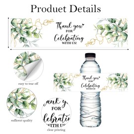 100PCS Wedding Water Bottle Labels Waterproof Greenery Floral Wraps Sticker for Water Bottle Baby Shower Bottle Label for Bridal Shower Party Thanks (Eucalyptus)