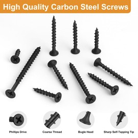 VGBUY 170pcs Drywall Screws Assortment Kit, Black Wood Screws, Sheetrock Screws Set, Coarse Thread, Phillips Head Drive, 6 Sizes Wood Screws Assortment Kit (2-1/2",2",1-1/2",1-1/4",1",3/4")