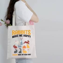 MEIKIUP Cute Rabbits Tote Bag Rabbit Lover Gift for Women Girl Bunny Girls Gifts Bunny Themed Gift for Bunnie Lovers(RABBITSMAKEMEHAPPYBAG)