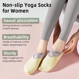 Marsolina Yoga Pilates Grip Socks for Women-Non Slip Grip & Straps for Training, Home, Hospital, Barefoot-Morandi Yellow