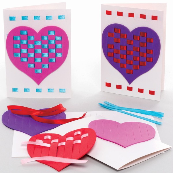 Baker Ross Heart Weaving Kits-Pack of 6, Art Supplies for Children Card Making Activities (FC451), Assorted