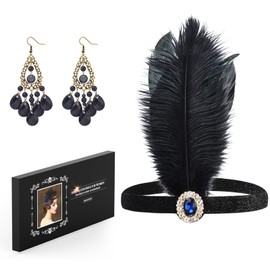 Roontin 1920 Accessories Set - 1920s Fashion Flapper Headband Long Gloves Pearl Necklace Earrings, Vintage Gatsby Accessories Set for Women