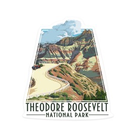 Die Cut Sticker Theodore Roosevelt NP, North Dakota, Road Scene, Contour Vinyl Sticker 1 to 3 inches (Waterproof Decal for Cars, Water Bottles, Laptops, Coolers), Small