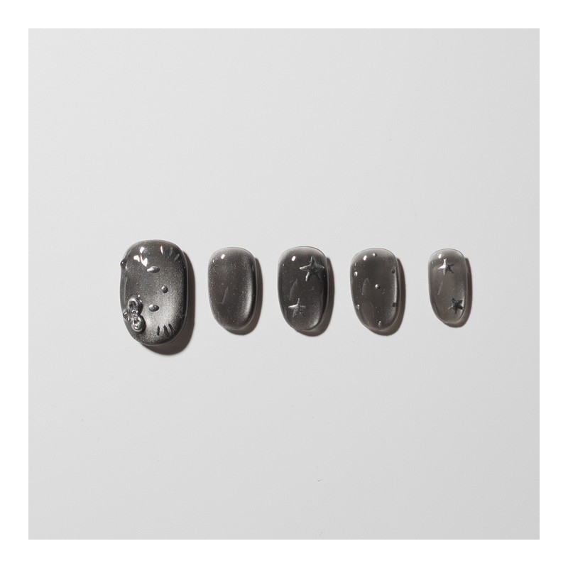 [Design Nail Tips] Gray Kitten - Almond / [디자인 네일팁]