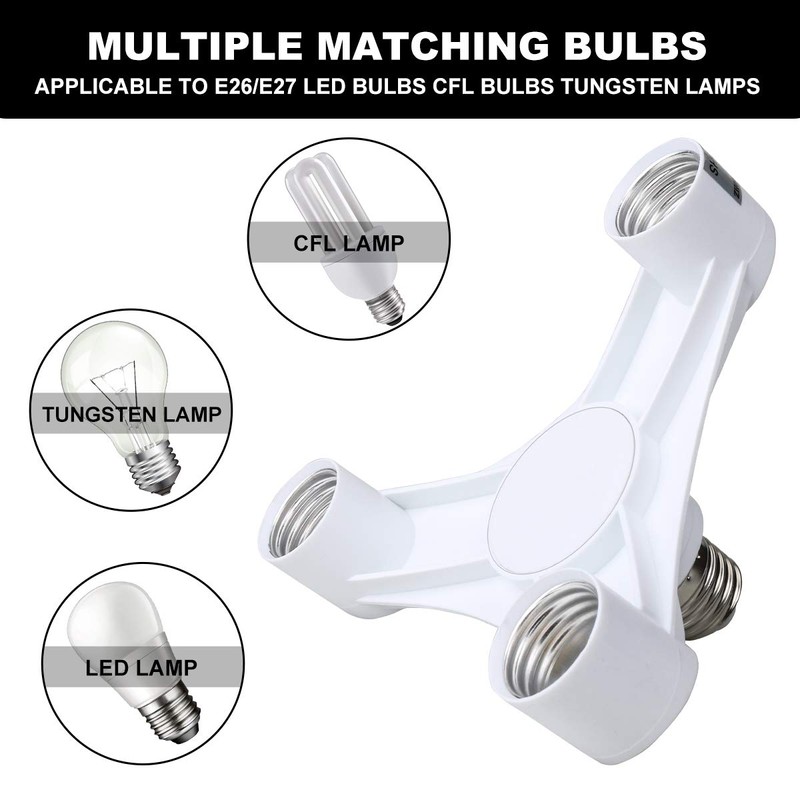 Toplimit E26 3 Port Light Socket Splitter 3 in 1