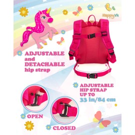 HappyVk Backpack with Leash for Kids-Anti Lost Walking Toddler Leash-Unicorn design-for 1-4 Years Old Girls
