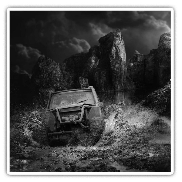 Square Stickers (Set of 2) 7.5cm BW - Off Roading