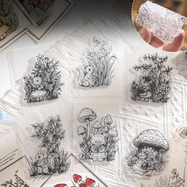 Elegirl Glitter Animal Design Clear Handbook Stamp DIY Decorative Rubber Stamp (Bear Mushroom House)