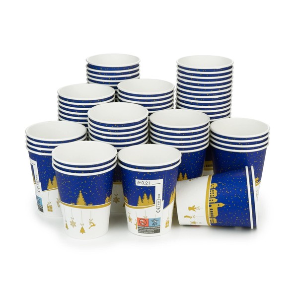 75x Mulled Wine Cups, Paper Cups (sustainably Produced) Winter Motif