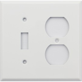 Stamped Steel Smooth White 2 Gang Switch Plate, 1 Toggle Switch 1 Duplex Outlet