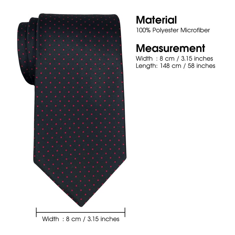 (リトリーズ) RETREEZ ピンドット柄 マイクロファイバー 織り生地 メンズ タイ ネクタイ - ブラック地&レッドのピンドット柄