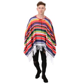 ILOVEFANCYDRESS® MEXICAN PONCHO - MULTI-COLOURED MENS LADIES (NO SOMBRERO OR ACCESSORIES)
