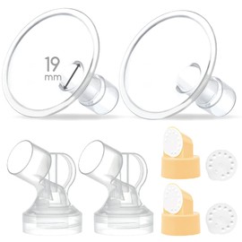 Maymom Brand 2X Two-Piece Small Breastshield with Valve, Membrane and Maymom Connector,Compatible with Medela Breast Pumps Top Hole Version. (19 mm) Detachable Clear