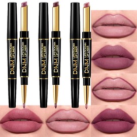 BINGBRUSH 2 IN 1 Lip Liner & Lipstick Makeup Set, Dark Red Matte Metallic Lipliner Set for Black Mature Women Waterproof Long Lasting Gift Set (3Pcs Set11-Matte:28#29#30#, 3Pcs)