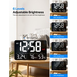 MASHI Digital Clock,13" Large Display Digital Wall Clock, Adjustable Brightness Calendar Clock with Day and Date,DST,Alarms,Humidity, Temperature for Desk, Wall Mounted, for Elderly