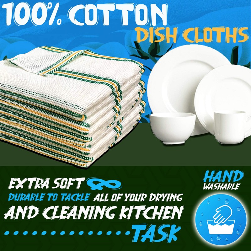 Towelogy® 5 Pack Cotton Dish Cloths Waffle Weave White Super