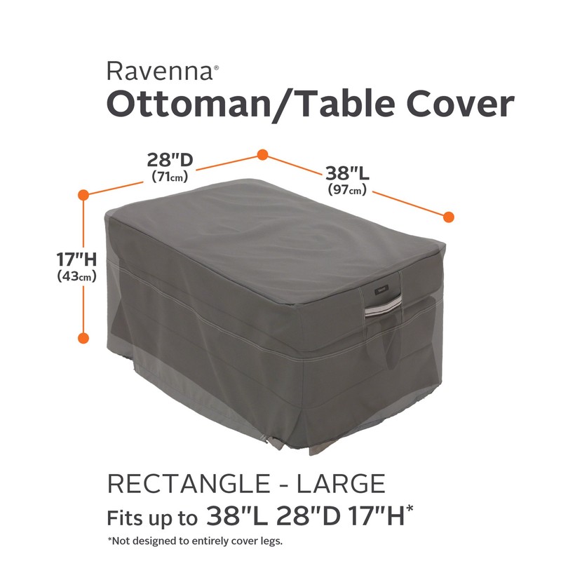 Classic Accessories Ravenna Water-Resistant 38 Inch Rectangular Patio Ottoman/Table Cover