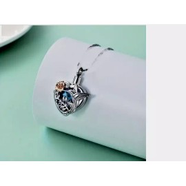 Fashion Jewelry HEART HUMMINGBIRD URN ASHES CREMATION Pendant on 925 Plated Silver 24" Necklace
