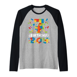 Kids 7 Years Old Building Blocks Builder 7th Birthday Boys Raglan Baseball Tee