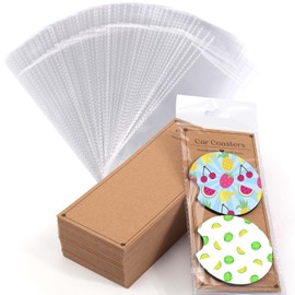 100Pcs Car Coaster Packaging for Selling - Sublimation Car Coaster Display Card Set with 100Pcs Bags for 2.75 in Sublimation Car Coasters