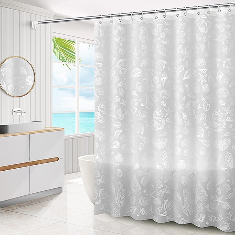 Conch Starfish PEVA Shower Curtains, Waterproof Semitransparent Shower Curtain Liners