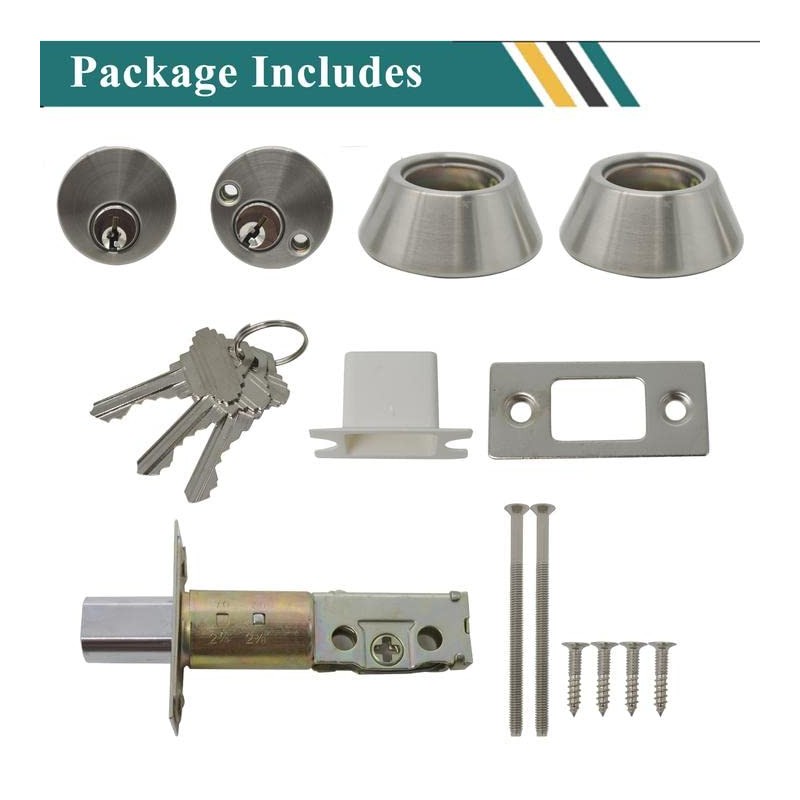 Probrico Satin Nickel Double Cylinder Deadbolt with 2 Side(Both) Keyed,