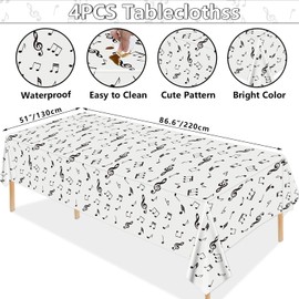 Hegbolke Pack of 4 Musical Note Tablecloths 220 x 130 cm Reusable Rectangular Music Tablecloths Music Note Theme Birthday Party Decoration for Music Party Decoration Accessories