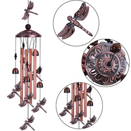 Dragonfly Wind Chimes Outdoor Decor - With 4 Tubes 6 Bells 7 Dragonflies 36" Waterproof Mobile Romantic Wind Catcher Dragonfly Windchimes for Home, Xmas Mom Gifts, Festival, Balcony, Garden Decoration