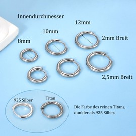 Titanium Hoop Earrings for Men and Women, G23 Titanium Hoop Earrings, Hypoallergenic, Small Folding Hoop Earrings, Cartilage Helix Ear Piercing, 8/10/12 mm, Titanium, No Gemstone