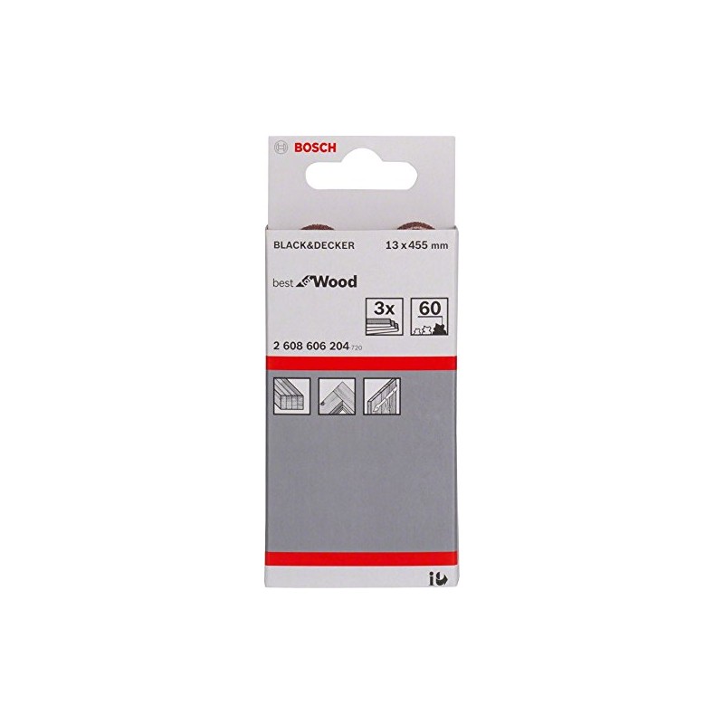 Bosch 2608606204 Sanding Belt, 13mm x 451mm, 60 Grit, Red