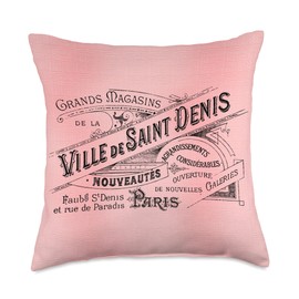 Paris Pillow Parisian Pink Vintage French Ville Saint Denis Throw Pillow