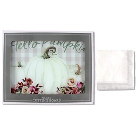 Fall Decor Decorative Glass Kitchen Cutting Board: Modern Farmhouse with Distinguished Roses on Vintage Elegant Pumpkin Gourd (Hello Pumpkin)