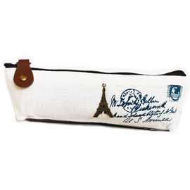 Gifts UK® Classic Vintage Style Canvas Pencil Case with Copper Metal Decor *UK Stock* (Eiffel Tower)