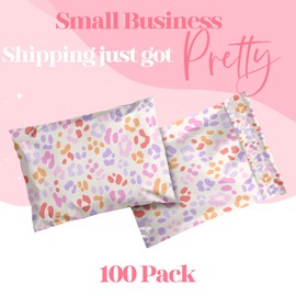 Pretty Package Store 10x13 Designer Poly Mailer 100 Pack Heavy Duty Waterproof Self Seal Shipping Bags for Small Business Large Mailing Envelopes Bulk Tear Resistant Cute Packaging Preppy Leopard