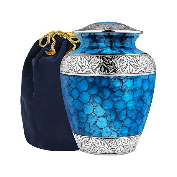 Forever Remembered Classic and Beautiful Blue Adult Cremation Urn For Human Ashes - An Elegant Large Urn with a Warm, Comforting Classy Finish To Honor Your Loved One - with Velvet Bag