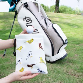 Aliennana Golf Valuables Pouch, Leather Golf Tee Pouch with Drawstring Closure Golf Ball Tee Handbag Portable Golf Accessories (Birdie Birds)