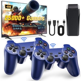 Retro Game Console, Wireless Retro Game Console, Plug & Play Video TV Game with 25000+ Built-in Games, 4K HDMI Output, and 2.4GHz Wireless Controller, 9 Classic Emulators (Blue)
