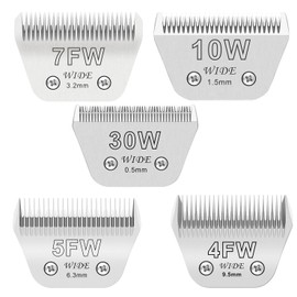 5PCS Wide Blades for Dog Grooming Blades Compatible with Andis Dog Clipper, Dog Clippers Blades Compatible with Wahl km10,Oster A5 Dog Clippers for Dog Cat Horse Animal (Silver/10W+30W+4FW+5FW+7FW)