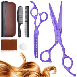 Purple Dragon Hairdressing Scissors Set 5.5 Inch Purple Hair Cutting Scissors Set (Hair Scissors & Thinning Scissors) with 2 Combs Hair Beard Trimming Shaping Care for Men Women Family Barber
