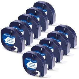 Wonfoucs Compatible Plastic White 12 mm x 4 m Label Tape to Replace Dymo Letratag Label Tape 12 mm x 4 m 91221 S0721660 Black on White for Dymo Letra Tag LT-100H LT-100T LT-110T XR, Pack of 10