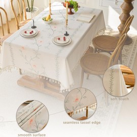 Pahajim Tablecloths Rectangular Cotton Linen Tablecloth Dust-Proof Waterproof Tablecloth with Tassel for Kitchen, Outdoor Dinning Table(55 x 71 Inch)