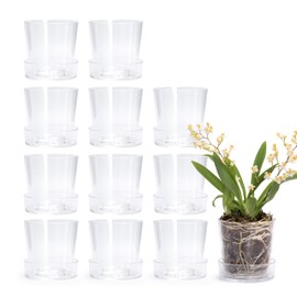Phoenix Vine 3.5 Inch Clear Acrylic Planter Pot with Tray, Orchid Pot with Drainage Holes, Deep Saucer for Bottom Watering, Transparent Containers for Indoor Plants, Herbs, Set of 12, 91-A-D-12