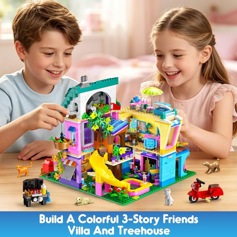 HOGOKIDS Girl Friends Family House Building Toy with Light for