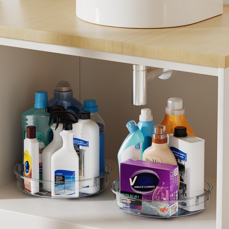 LAMU 4 Pack 12in Lazy Susan Organizer, Clear Lazy Susan