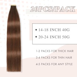 Chestnut Brown Mixed Dark Auburn Tape in Hair Extensions Human Hair, 20pcs 16 Inch Remy Hair Extensions Straight Human Hair Tape in Extensions Skin Weft Tape Extensions Human Hair (4/4/33#,16 Inch)