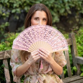MAPIMANIA - Faltbare Fächer aus Spitze rosa, bestickte Fächer Hochzeit faltbar, Spanischer Fächer, Japanischer Fächer