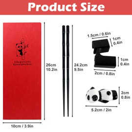 Zouboto Chinese Chopsticks Set, 2 Pairs Bamboo Shape Chopsticks with 2 Panda Stick Holders and 2 Pieces Chopsticks Helper Non-Slip Chopsticks for Eating Reusable Chopsticks Dishwasher Safe