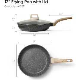 Carote 12" Nonstick Frying Pan Granite with Lid